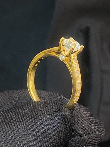 Impresionante anillo de compromiso solitario de diamantes de corte redondo princesa de 1,30 quilates de oro de 14 quilates - Imagen 3 de 15