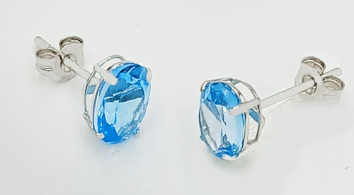 GENUINE 2.08 Cts BLUE TOPAZ STUD EARRINGS 14K WHITE GOLD -Free Appraisal Service - Picture 5 of 9