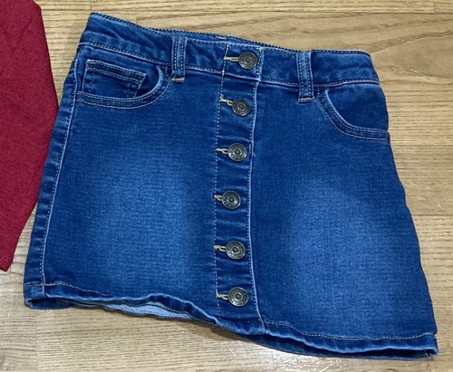 Girl's Cat & Jack Outfit size 4-5 "Girl Power" Red Sweater w/ Jean Skirt EUC - Picture 5 of 7
