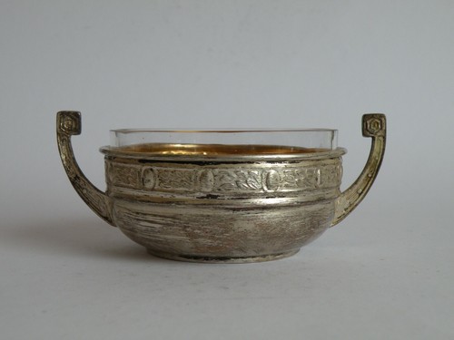 JUGENDSTIL Henkelschale versilbert Motive mit Glaseinsatz - Picture 3 of 10