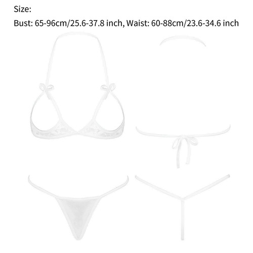 Womens Sexy See Through Lingerie Mesh Bikini Set Micro Bra + Thongs Swimwear - Picture 82 of 173