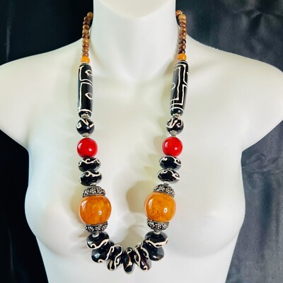 Collier Ancien En Perles D'ambre - Style Rétro - Occasion - Bijou Naturel
