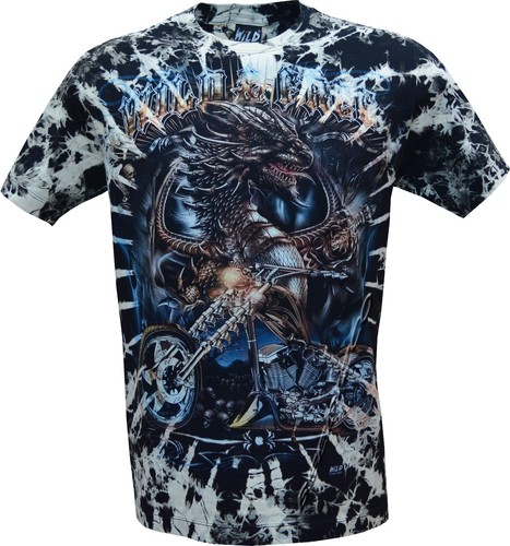 Tie Dye T-Shirt WILD & FREE Dragon & Vintage Motorcycle Glow in the Dark by Wild - Picture 2 of 5