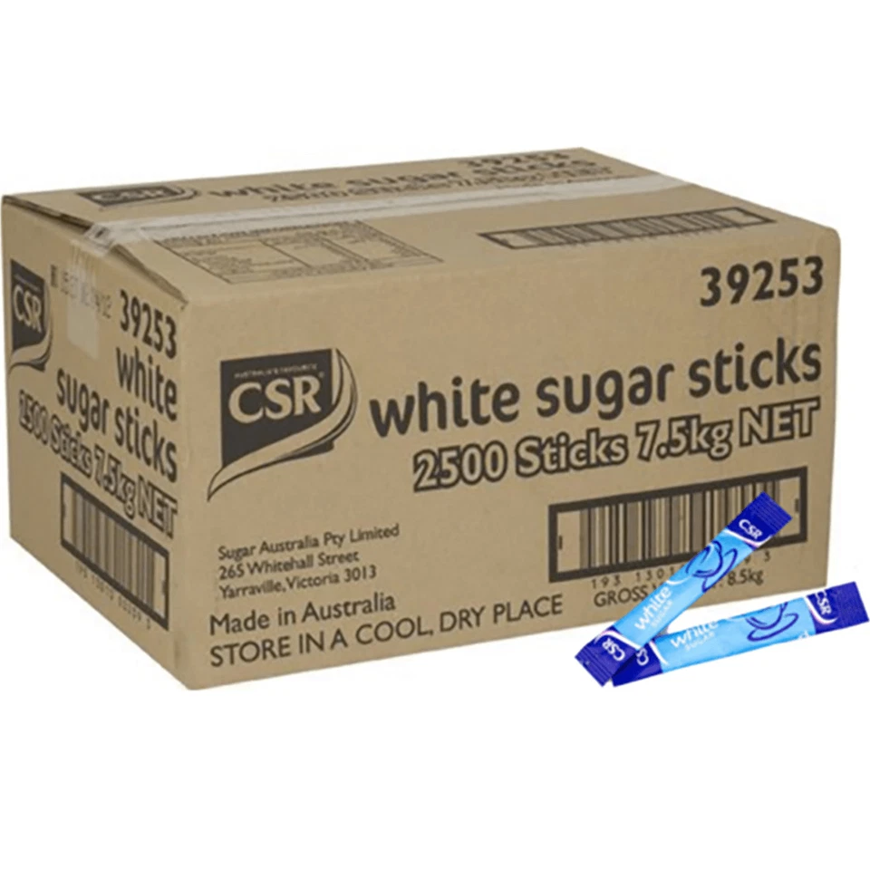 NEW 2500x CSR White Sugar Sticks 3g Box Individual Sachets Bulk