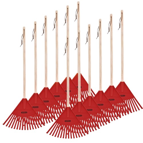 Superio Kinder Gartenrechen mit Hartholzstiel roter Kopf zum Laubfegen -12er Pack - Bild 1 von 6