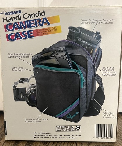NOS Vtg 80s 90s Lebo Voyager Padded Camera Bag black purple teal new w/ box PROP - Picture 2 of 9