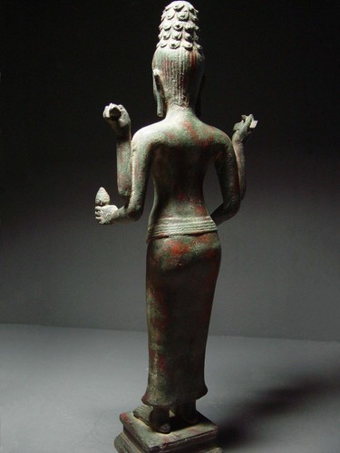 SELTENE ANTIKE BRONZE WEIBLICHE GOTTHEIT 'UMA', KHMER 'SAMBOR PREI KUK' STIL. - Bild 6 von 12