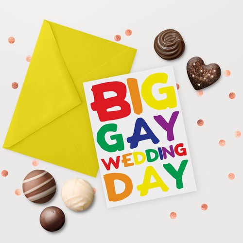 Big Gay Wedding Day Card, LGBT Pride Card, carte matrimonio omosessuale Lesbiche Gay - Foto 3 di 5