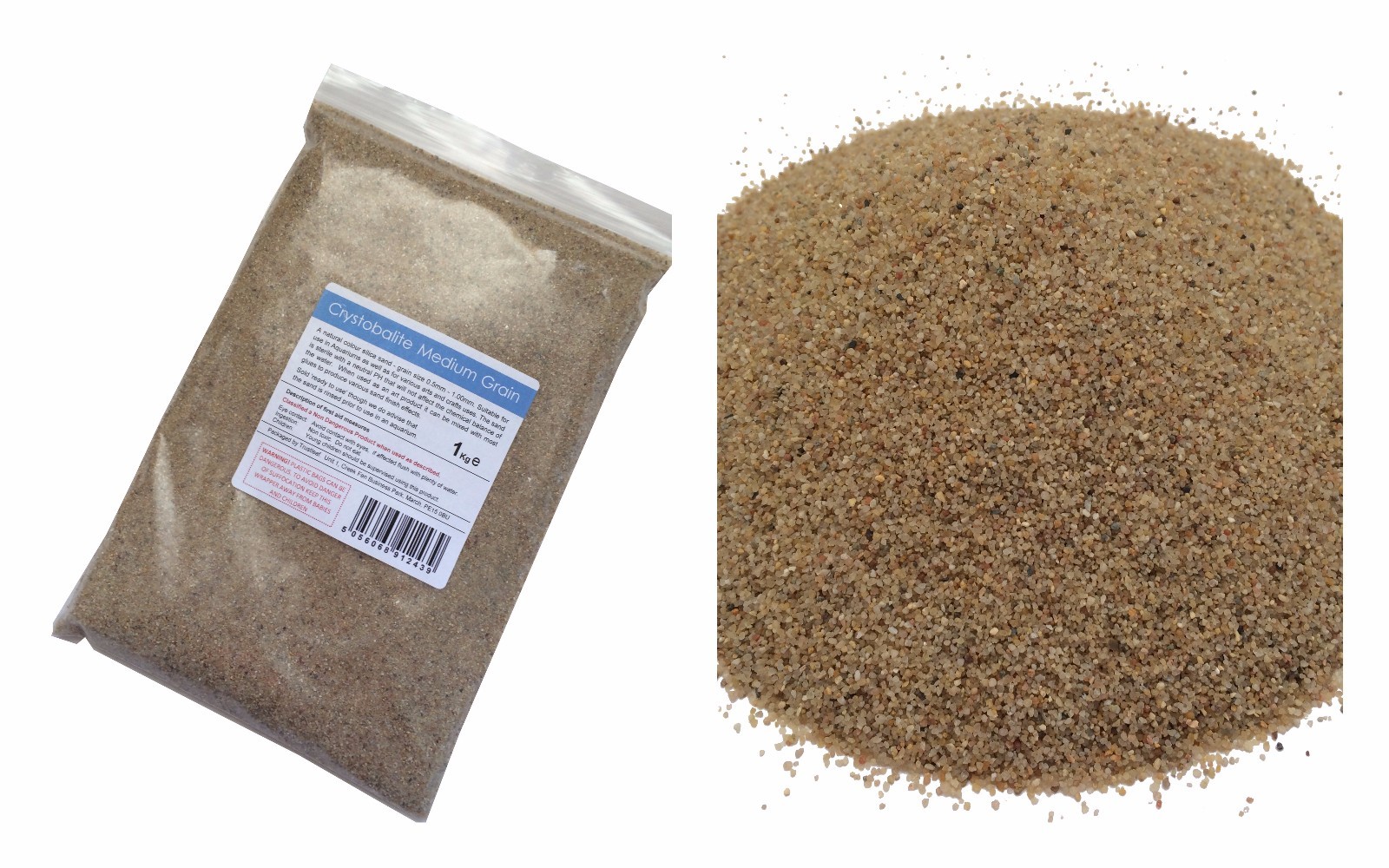 1kg Natural Colour Silica Sand - Medium Grain - Suitable for Aquariums