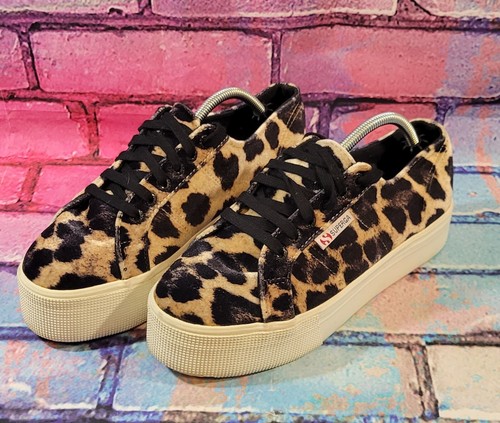 Superga Womens 8 Platform Sneakers Velvet Leopard Cheetah Print Shoes