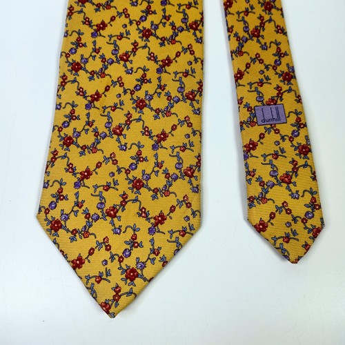 Dunhill Men's Silk Tie Floral Design Yellow Made in Italy