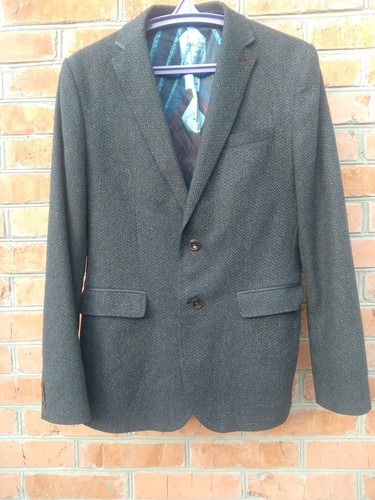 Ted Baker Mens Wool Blazer Jacket Herringbone Gray Size 3 - Picture 2 of 12