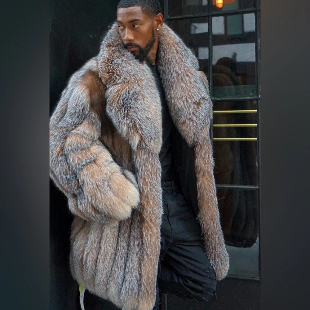 Shaved Black Mink Fur Coat for Men 54