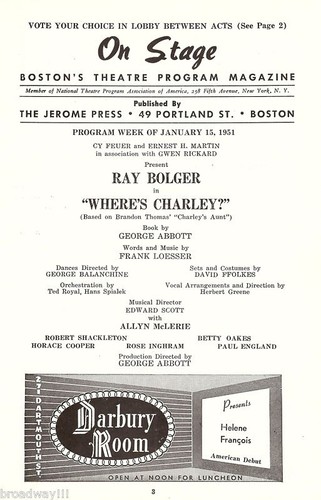 Ray Bolger "WHERE'S CHARLEY?" Frank Loesser / George Abbott 1951 Boston Playbill - Picture 2 of 2