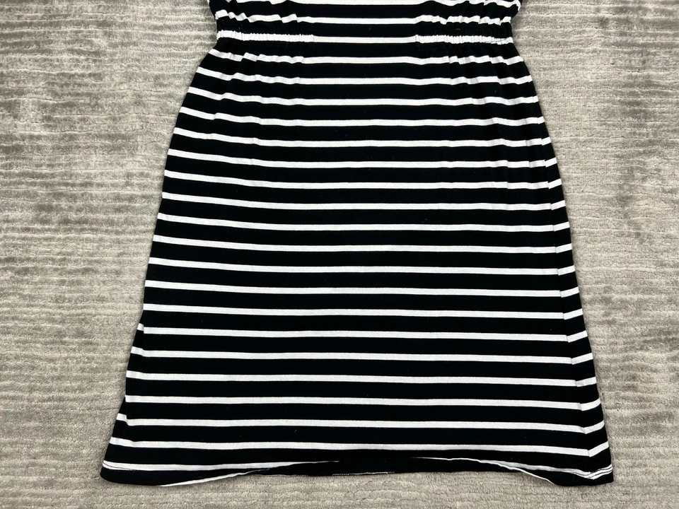 Antiguo Vestido Azul Marino Niñas XXL 18 Blanco y Negro Rayas Manga Corta Cintura Elástica Foto 3 de 4