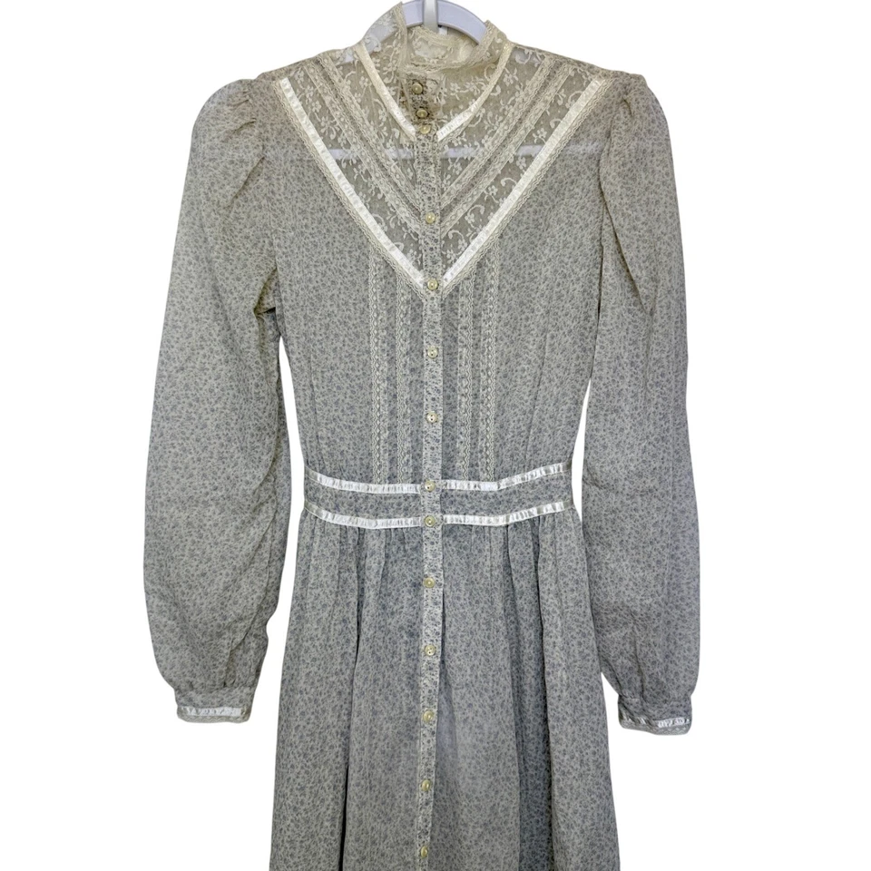 Vestido vintage Gunne Sax floral encaje ribete pradera 5 Cottagecore Jessica femenino Foto 4 de 4
