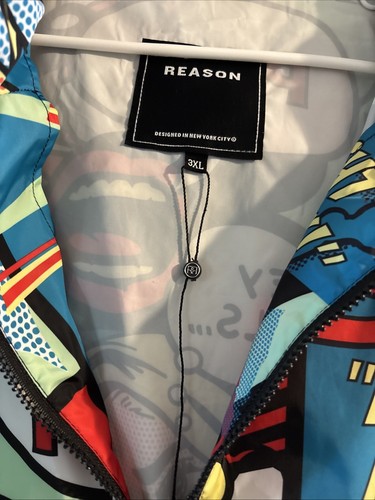 REASON DRIP JACKET Pop Art Uomo 3XL Pullover 1/2 Zip Multicolore All Over Grafica - Foto 2 di 2