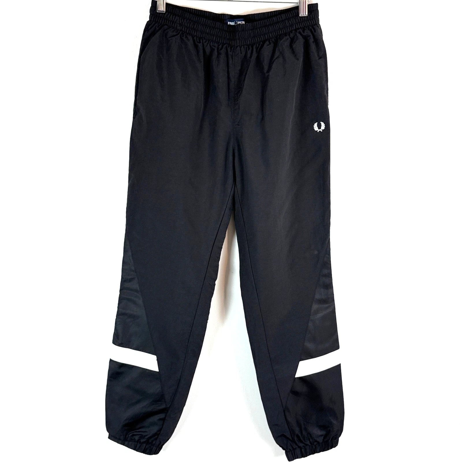 Fred Perry Track Pants Womens 12 Black White Mod Jogger Tapered Sportswear VGC