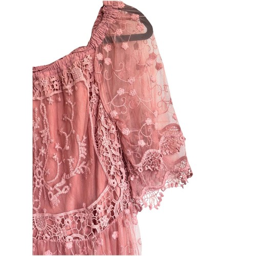 Umgee Dress Sz Small Dusty Pink Crocheted Tulle Quiet Girl Coquette Girl Wedding - Picture 5 of 8