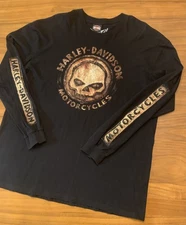 Harley Davidson Willie G Skull T-Shirt Mens 2XL Long Sleeve Black Rust Las Vegas