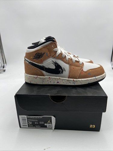 Air Jordan 1 Mid SE Brushstroke Paint Splatter DA8006‑100 Size 3.5 Y New - Picture 3 of 6