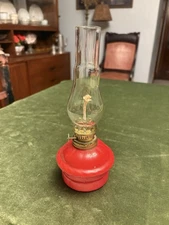 Vintage Small Red Eagle Oil Lamp With Clear Shade