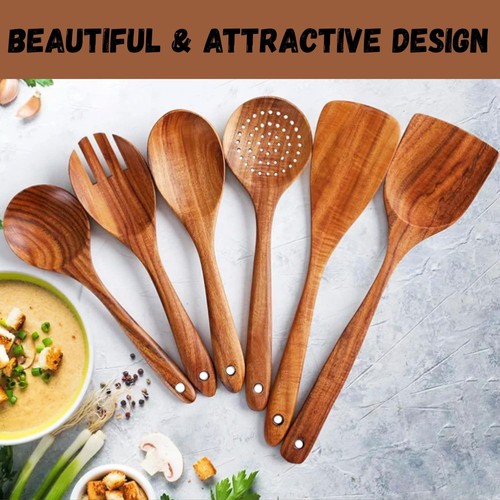 Wooden Spoons for Cooking 6-Piece, 12 Inch Wooden Utensil Set, Teak Wood Uten... - Bild 7 von 9
