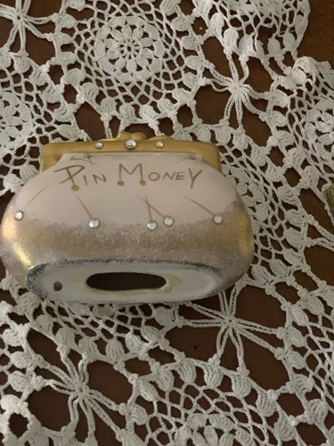 Vintage Lefton Porcelain Pin Money Coin Purse Bank Pink Gold Trim Piggy Bank - Picture 5 of 8