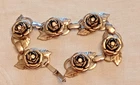 Vintage Silver Tone BRACELET Rose Design Center Rhinestone 7.5" Costume Jewelry