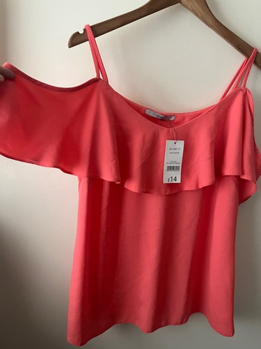 George Top Size 12 New Coral Cold Shoulder Short Sleeve Blouse Summer Hols - Picture 8 of 12