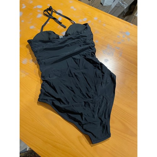 NEW Tempt Me Halter Cut Out Tie Front Ruched One Piece Swimsuit Black M Coverage - Picture 4 of 11