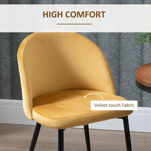 Set of 2 Dining Chairs Modern Faux Velvet Fabric Bucket Seat Yellow Gold HOMCOM - Picture 5 of 9