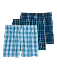 Jockey Men's 3-Pack Woven Boxers LARGE Blue And Green Plaid - New