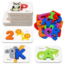 Gojmzo Alphabet Flash Cards, ABC Learning Toys for Kids 3-5, Wooden Letters N...