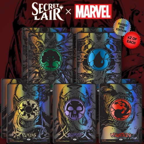 Lámina elevada VENOM LANDS simbionte de maná Marvel Spider-Man guarida secreta Magic The Gathering PREVENTA