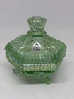 Fenton 6 Sided Hexagonal Covered Footed Trinket Box Irridescent Willow Green