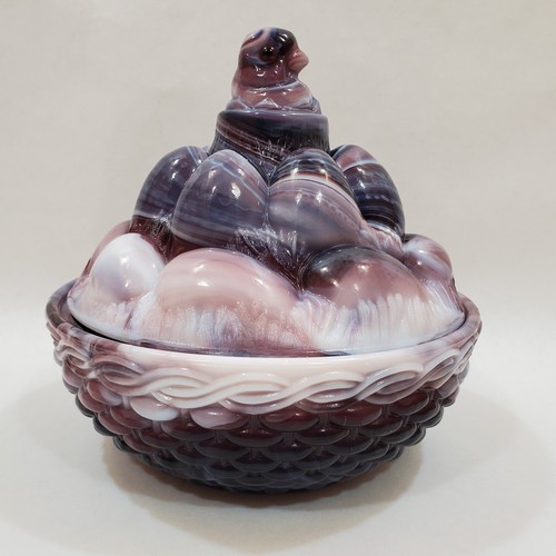 Westmoreland CHICK On EGG PILE Amatista PÚRPURA Escoria CUMBRE Cesta de Vidrio Tejido - Imagen 7 de 17