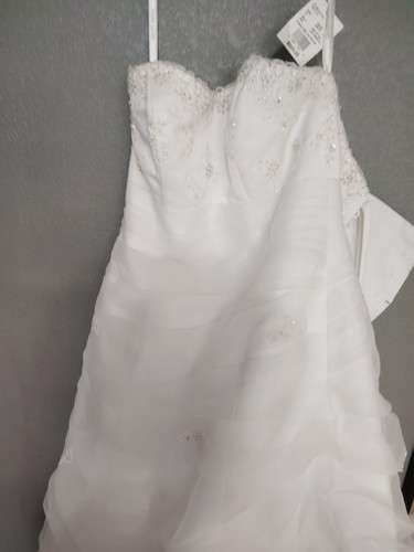Vestido de novia sin tirantes David’s S 12 blanco con cuentas de encaje nuevo con etiquetas $599 - Imagen 3 de 10