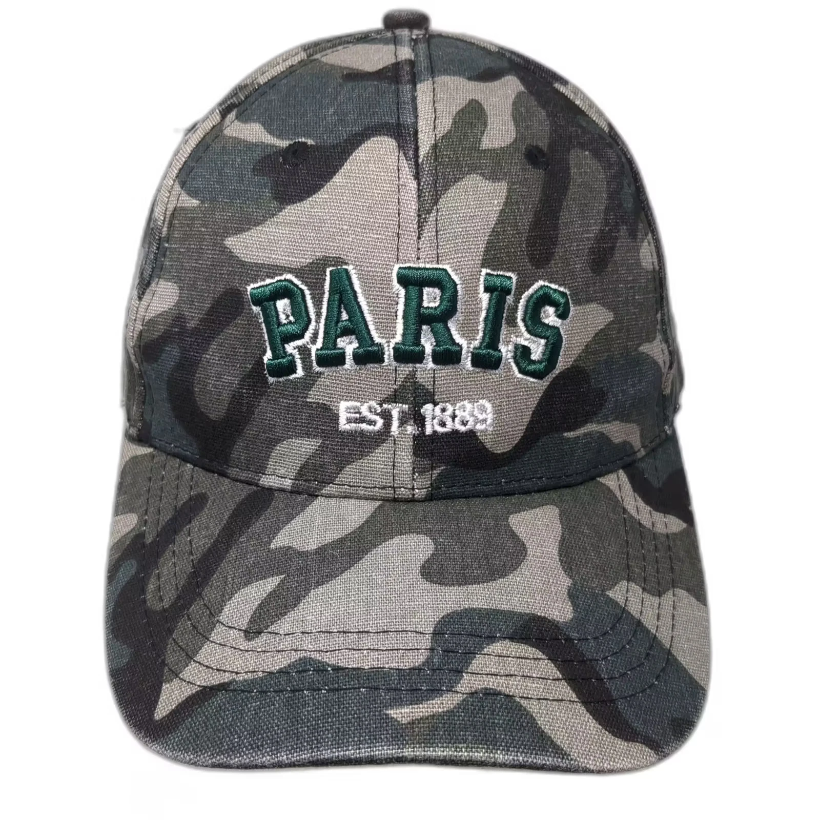 AKER Baseball Cap Green Slideback OS Camo Paris Embroidered Hat Adjustable