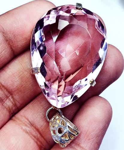 Light Pink Color Topaz GS Solid Silver Pendent 82.50 Ct Certified Loose Gemstone - Picture 3 of 7