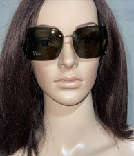 New Christian Dior Vintage Quadrille Shield Frameless Brown Gold Sunglasses