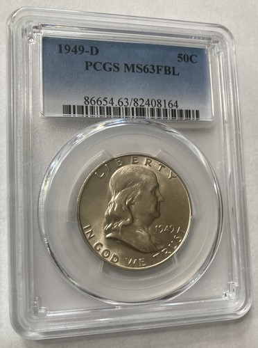 1949 D Franklin Silver 50c Half Dollar PCGS Blue Label MS63 FBL - Picture 2 of 6