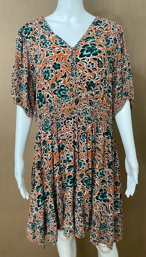Fat Face Lottie Sketched Damen Kleid Mini Fit & Flare V-Ausschnitt 12 Orange Blumen