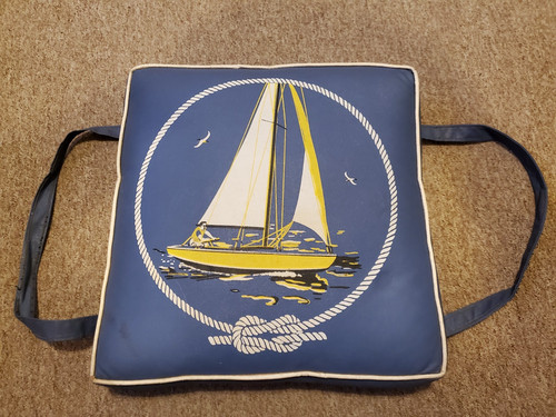 Nice Vintage Mid Century Boat Seat Cushion/ Flotation. Rare Sailboat Graphics