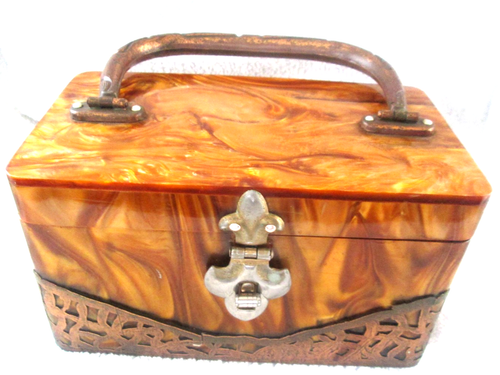 Vntg 1950s(?) Stylecraft of Miami Purse / Gold Lucite w/Copper? Base / Hong Kong - Picture 2 of 10