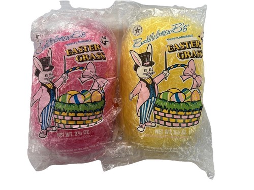 Two Vintage Pink Easter Grass Cellophane Bunny Rabbit Graphic Bartholomew B’s - Picture 3 of 7