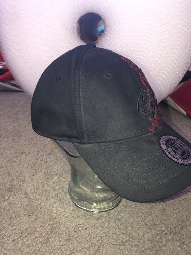 Cappello berretto vintage Y2K MMA Elite nero aderente rosso cuciture applique cross grunge NOS - Foto 3 di 8