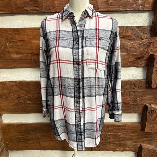 Camisa túnica manga larga, cuadros ROOTS. Rojo, negro, crema. Bolsillos laterales. Talla XS - Imagen 3 de 15