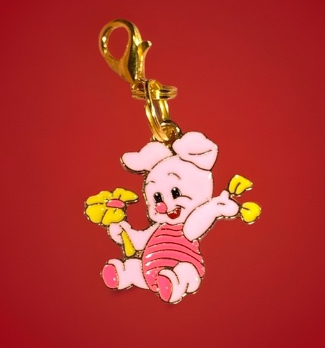 Gold Piglet From Winnie The Pooh Charm Zipper Pull & Keychain Add On Clip!! - Picture 1 of 7