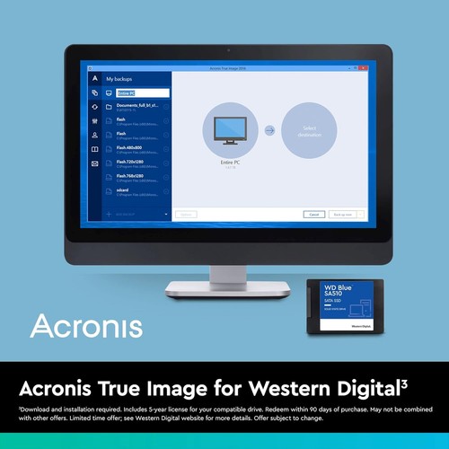 WD Blue SA510 2TB SSD, 2.5" SATA SSD, up to 560 MB/s, SSD 2TB, Includes Acronis  - Afbeelding 3 van 10